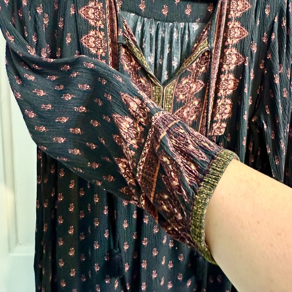 Excellent Condition Garnet Hill Boho Border-Print Blouse (Black/Spice: Size 10) - Picture 3 of 7